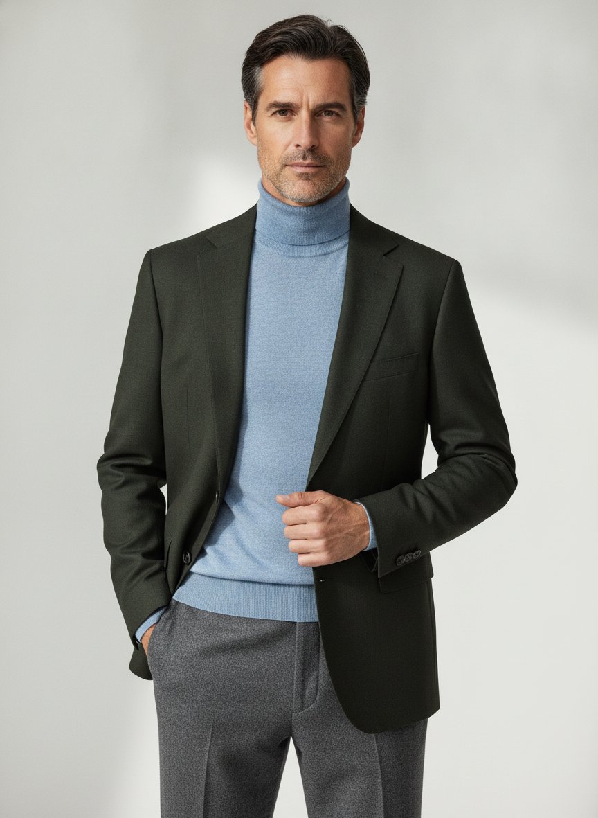 Sakko Simson, Modern Fit, Woll-Stretch, dunkelgrün meliert