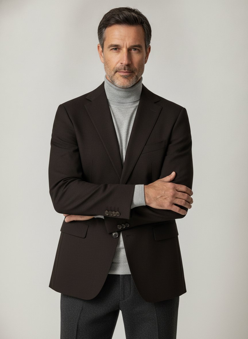 Sakko Simson, Modern Fit, Woll-Stretch, dunkelbraun meliert