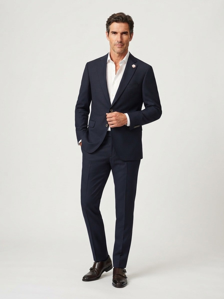 Anzug, Slim Fit, Schurwolle, dunkelblau meliert