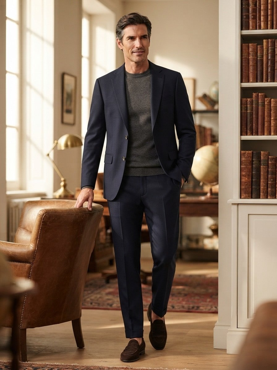 Anzug, Slim Fit, Schurwolle, dunkelblau meliert