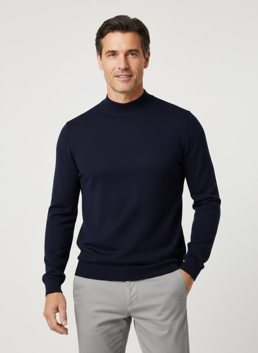 Stehkragenpullover, Bio Baumwolle-Lyocell, blau