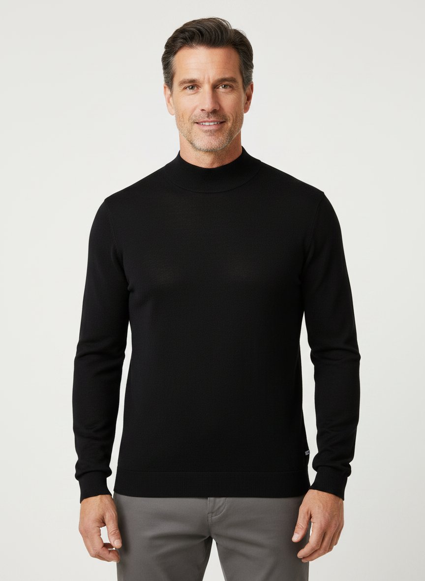 Stehkragenpullover, Bio Baumwolle-Lyocell, schwarz