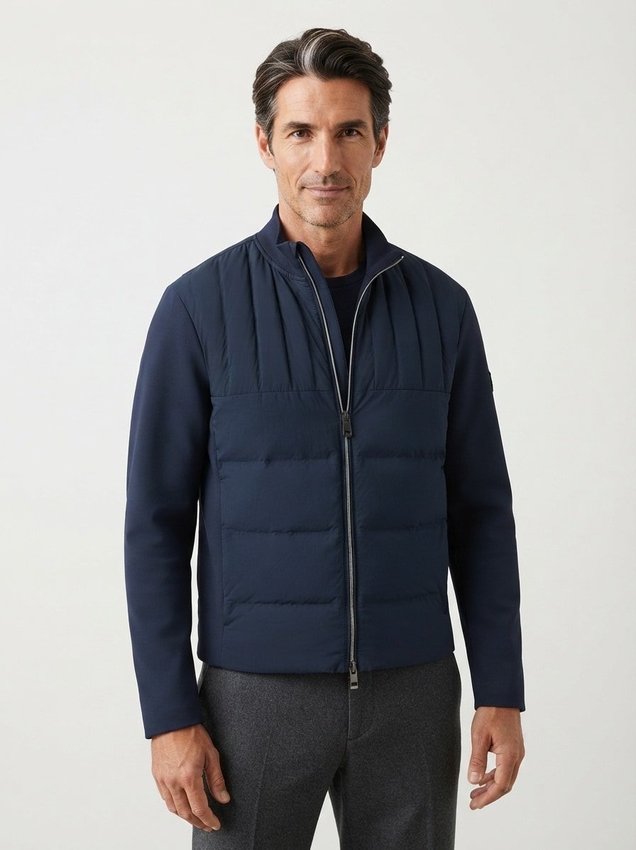 Hybrid Jacke, Mikrofaser wasserabweisend, navy
