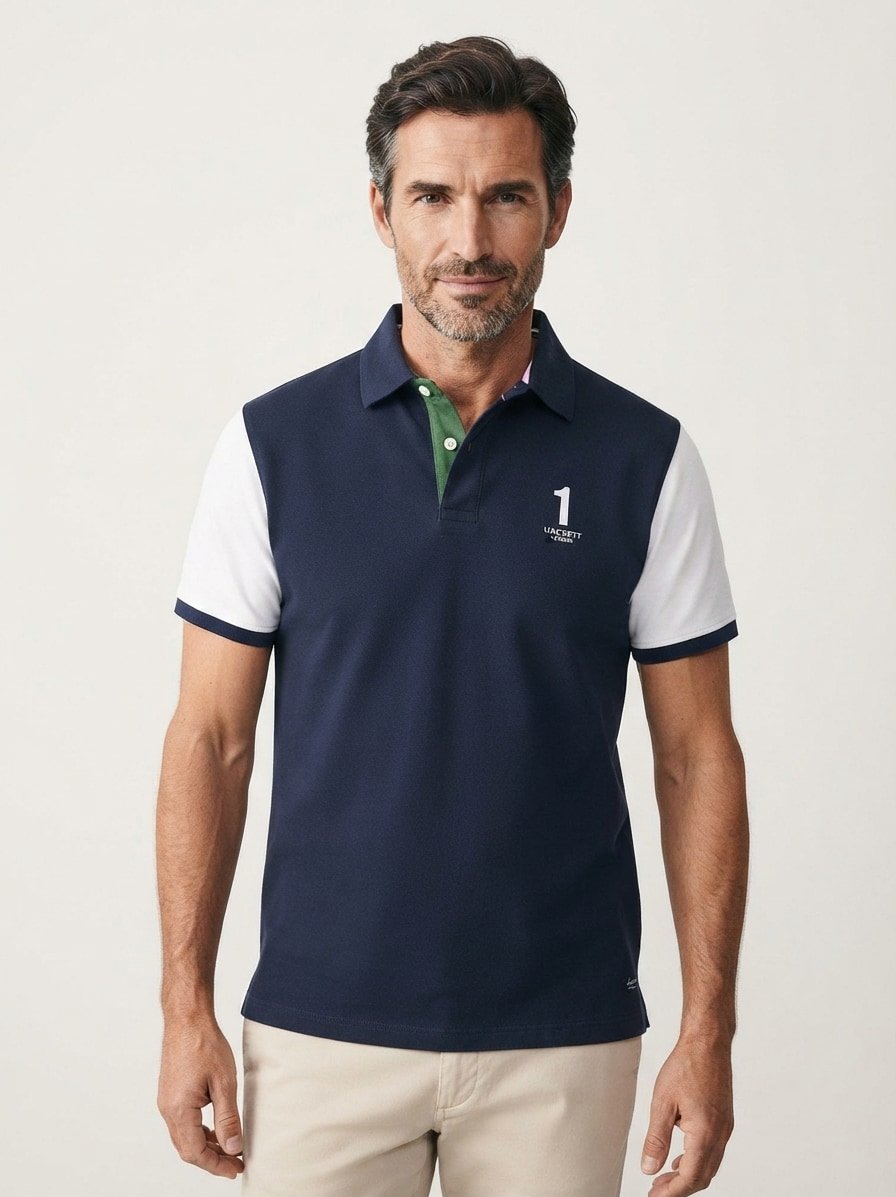 Polo-Shirt, Classic, Baumwoll-Piqué, Rückenprint, navy-grün