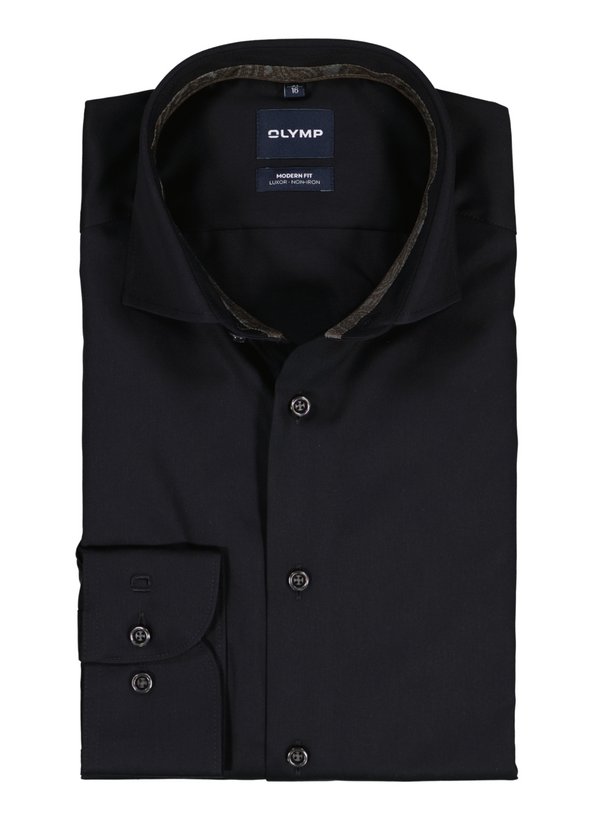 OLYMP Herren Hemd schwarz Baumwolle
