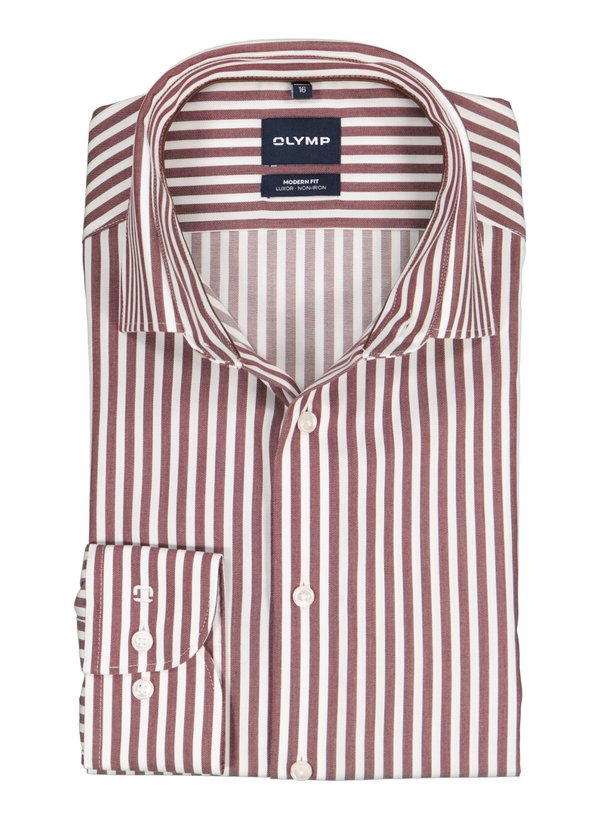 Hemd, New Modern, Twill, Kent, weiß-bordeaux gestreift