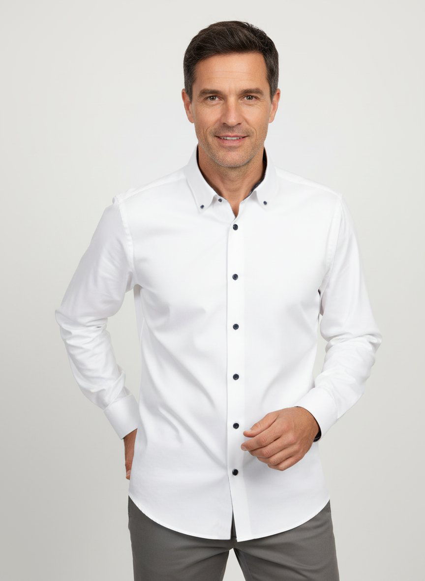 Hemd, New Modern, Baumwolle, Button-Down, weiß
