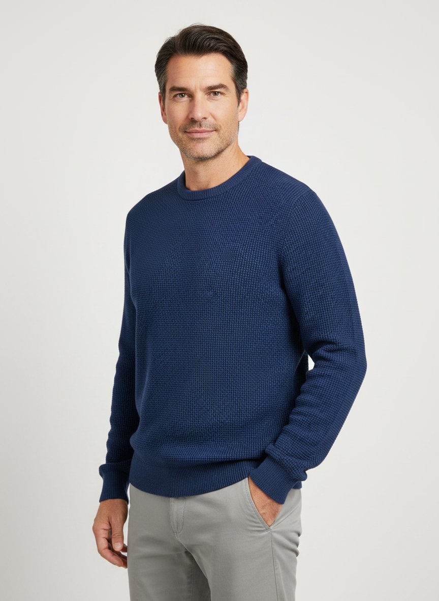 Pullover, Baumwolle, blau strukturiert
