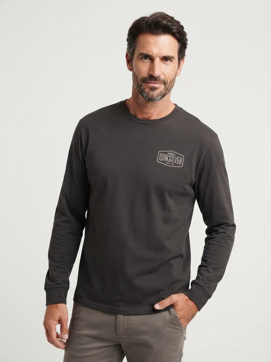 Longsleeve, Comfort Fit, Baumwolle, Rückenprint, braun-grau-meliert
