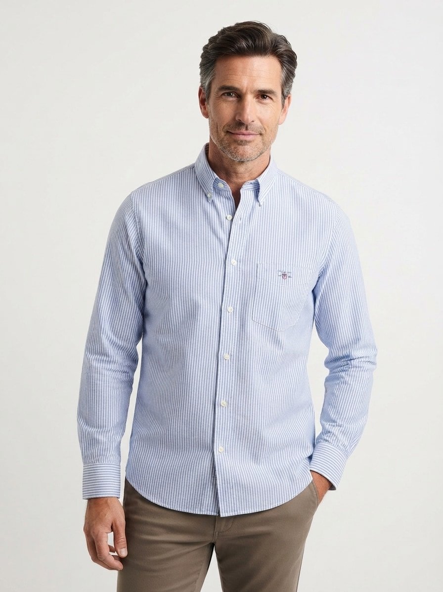 Hemd, Regular Fit, Oxford, Button-Down, Brusttasche, blau gestreift
