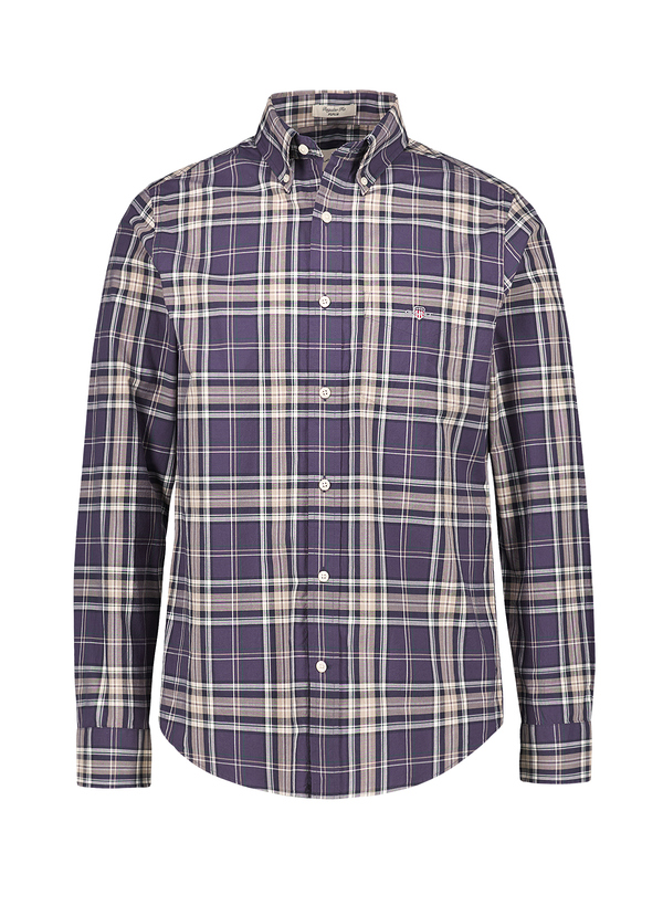 Hemd, Regular, Popeline, Button-Down, Brusttasche, taupe-grau kariert