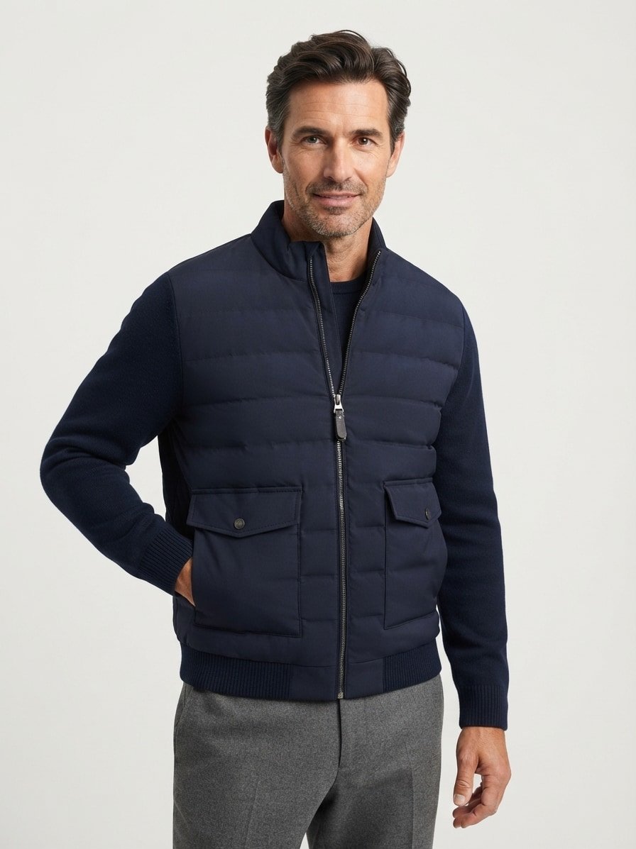 Hybrid Jacke, Strick Mikrofaser, nachtblau
