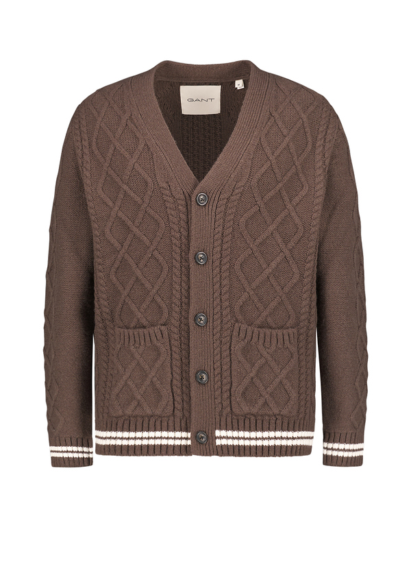 Gant Herren Cardigan braun Lammwolle unifarben