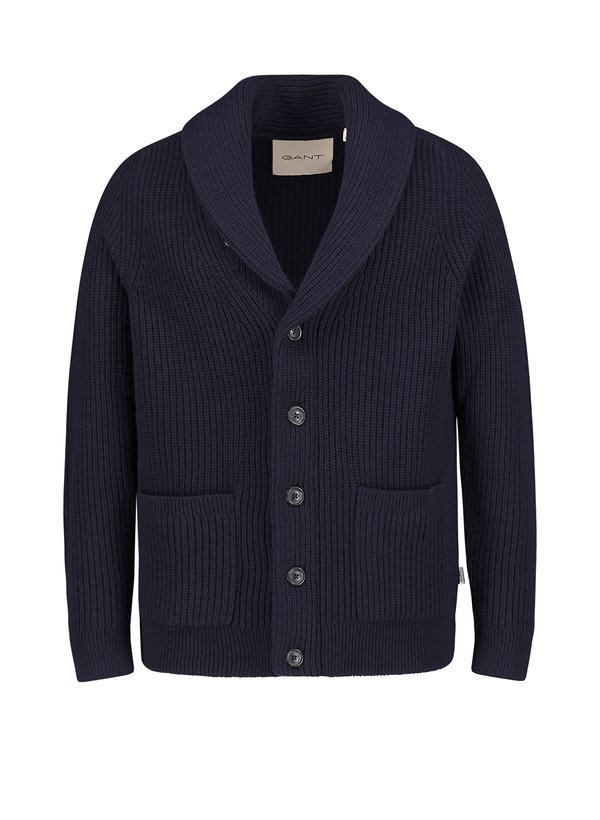 Gant Herren Cardigan blau Lammwolle unifarben