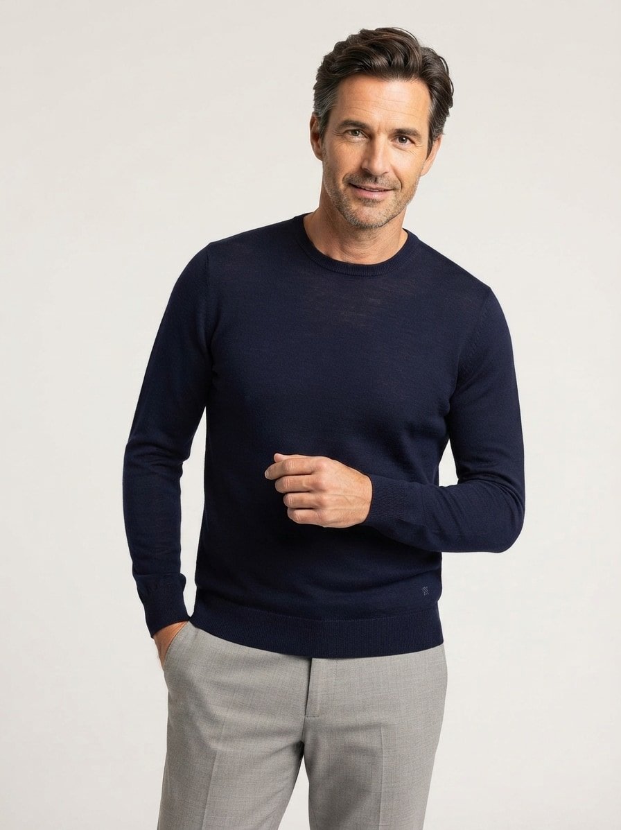 Pullover, Merinowolle, navy meliert
