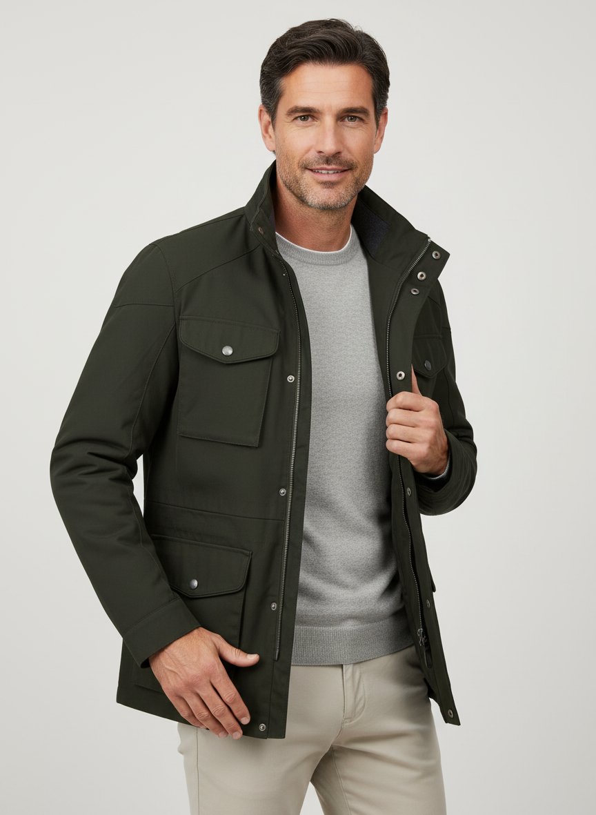 Fieldjacket, Mikrofaser wassserabweisend, dunkelgrün