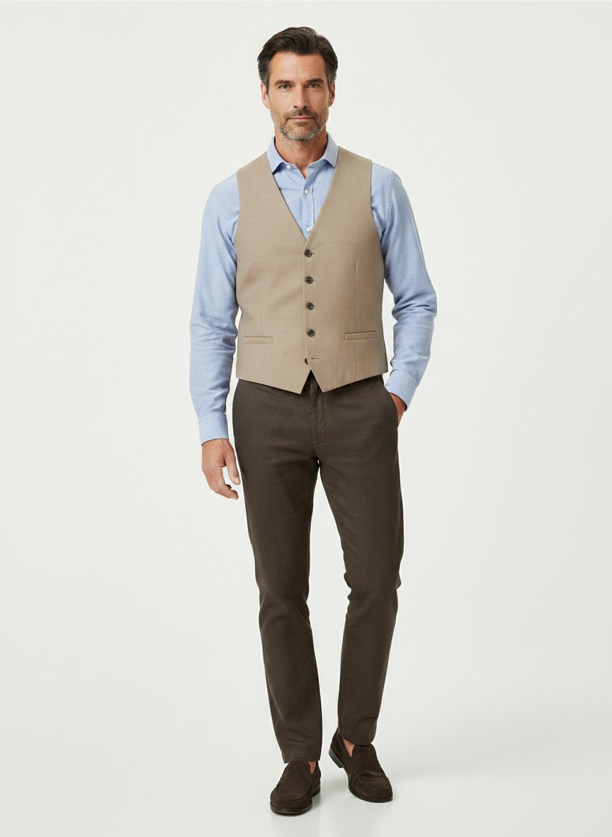Weste, Slim Fit, Woll-Stretch, dunkelbeige meliert