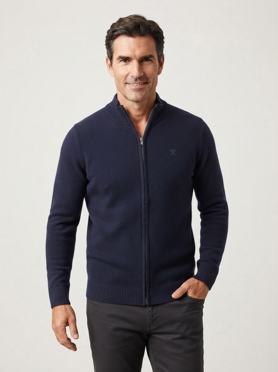 Cardigan, Lammwolle, navy meliert