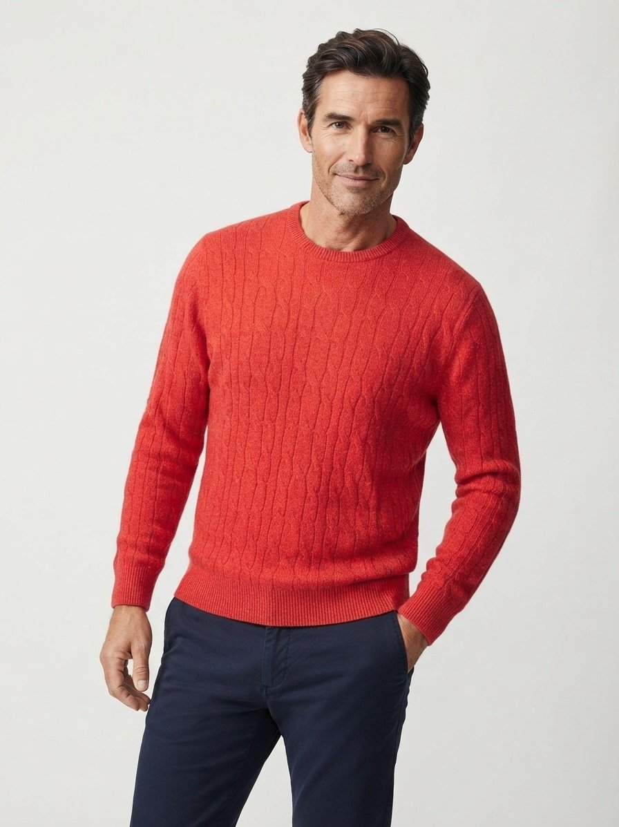 Pullover, Lammwolle, orange meliert