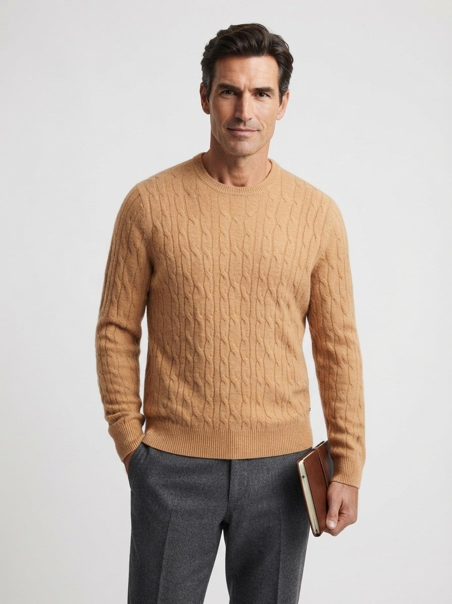 Pullover, Lammwolle, cognac meliert