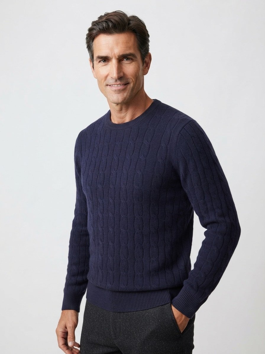 Pullover, Lammwolle, navy meliert