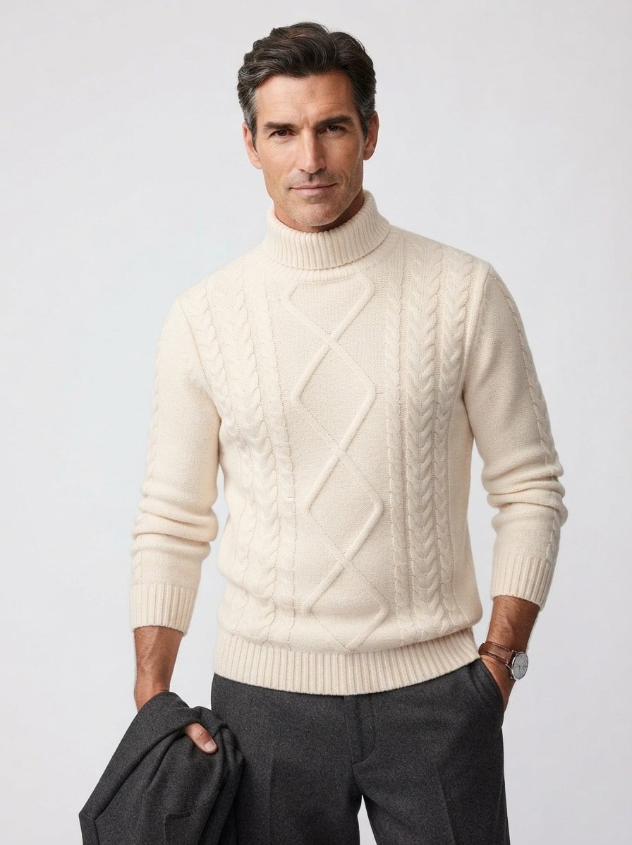 Rollkragenpullover, Merinowolle-Kaschmir, ecru
