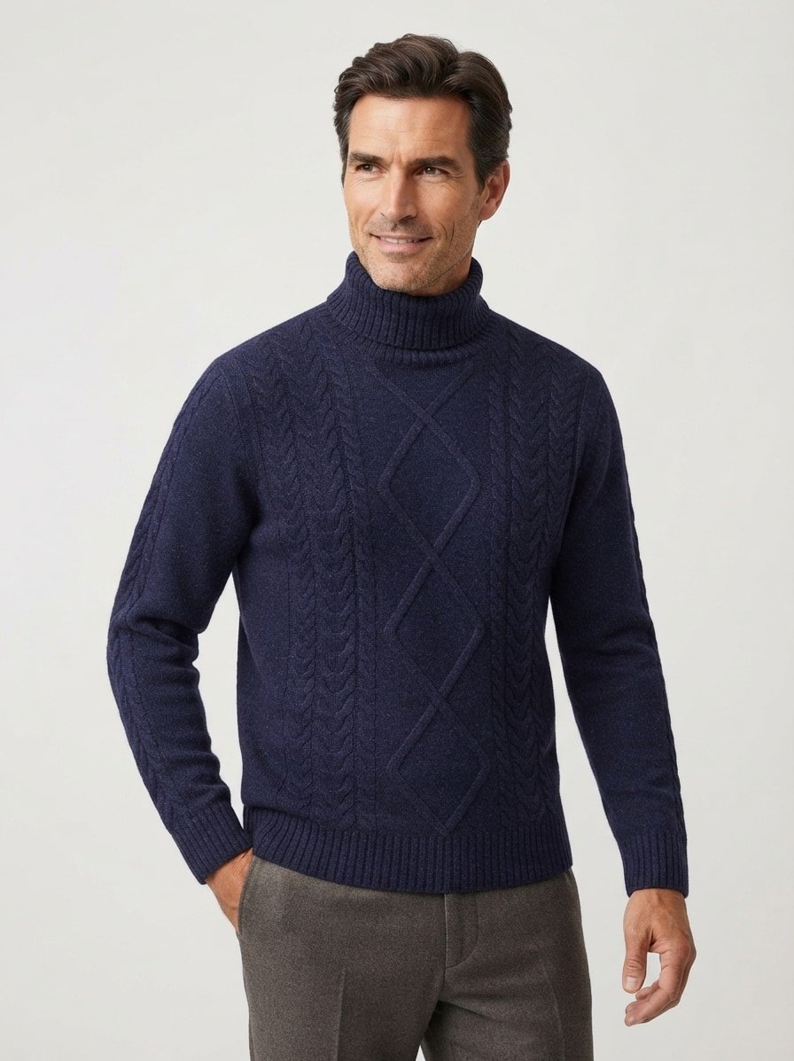 Rollkragenpullover, Merinowolle-Kaschmir, navy
