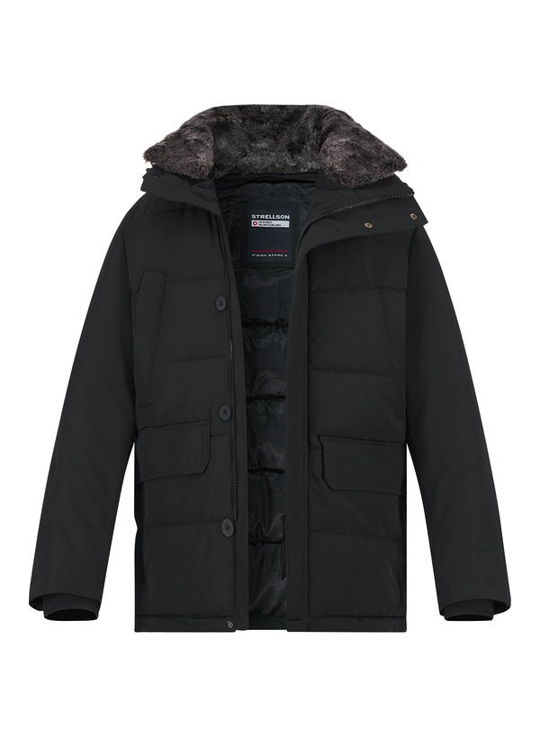 Steppjacke, Mikrofaser wasserabweisend, Kunstfellkragen, schwarz