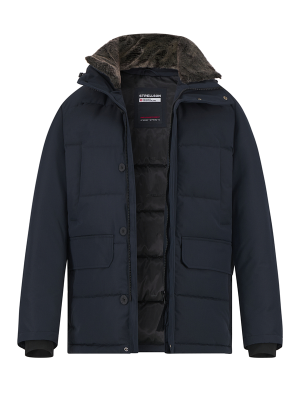 Steppjacke, Mikrofaser wasserabweisend, Kunstfellkragen, dunkelblau