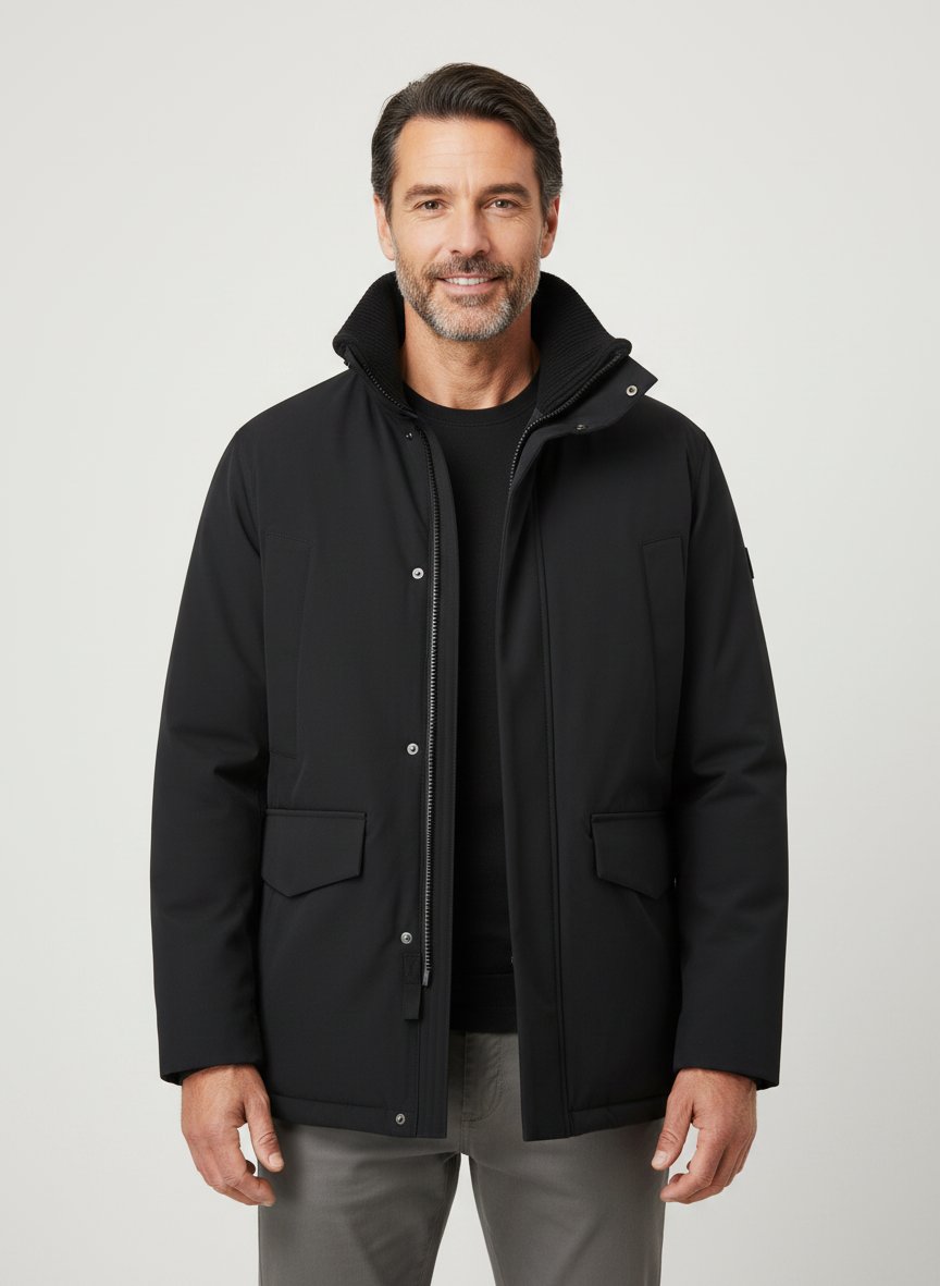 Parka, Nylon-Stretch wasserabweisend, schwarz