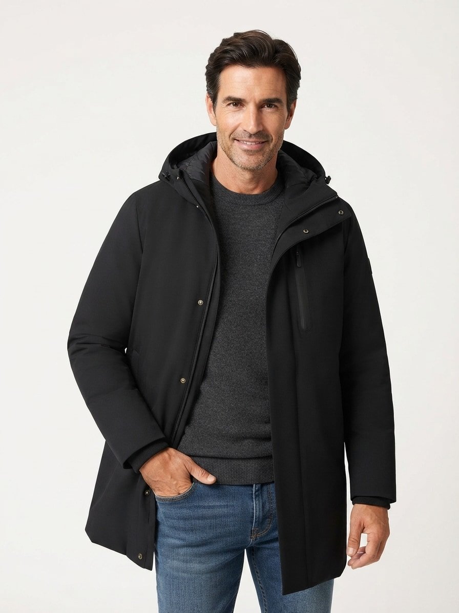 Parka, Nylon-Stretch wasserabweisend, schwarz