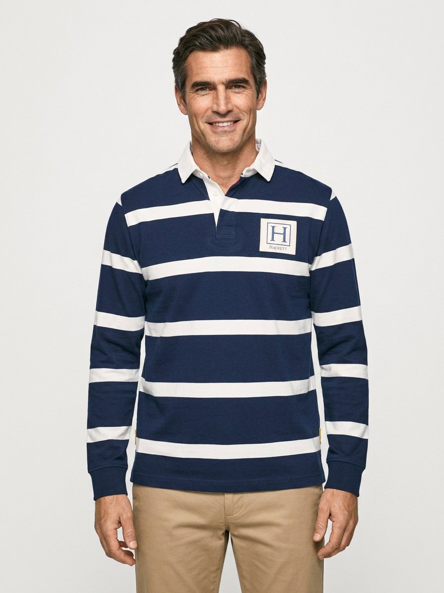 Polo-Shirt, Classic, Baumwoll-Jersey, weiß-navy gestreift