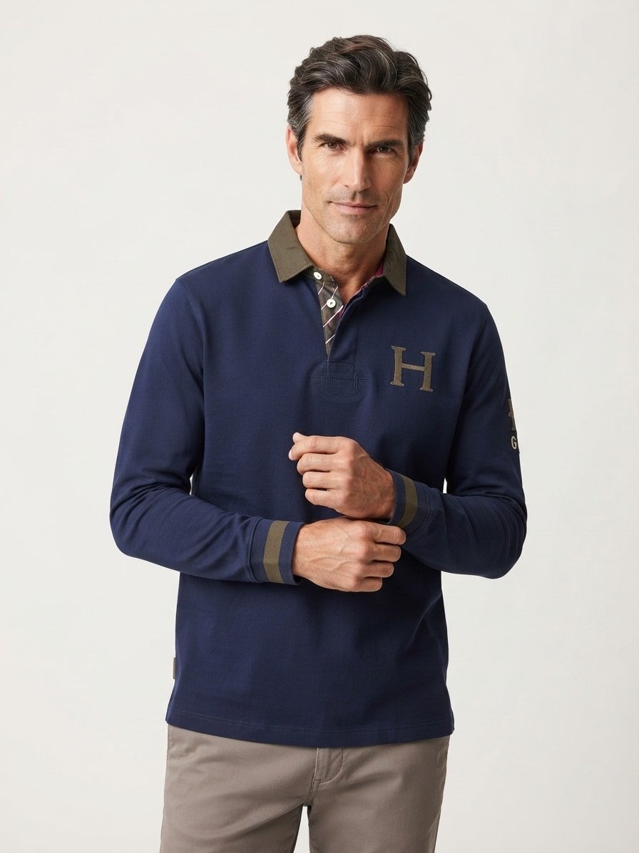 Pullover, Classic Fit, Baumwolle, Rückenapplikation, ecru-dunkelgrün gestreift