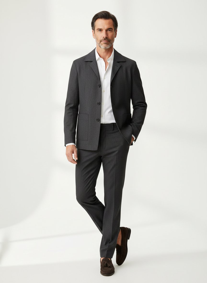 Overshirt-Zweiteiler Dellin-Jin, Mikrofaser-Stretch, anthrazit meliert
