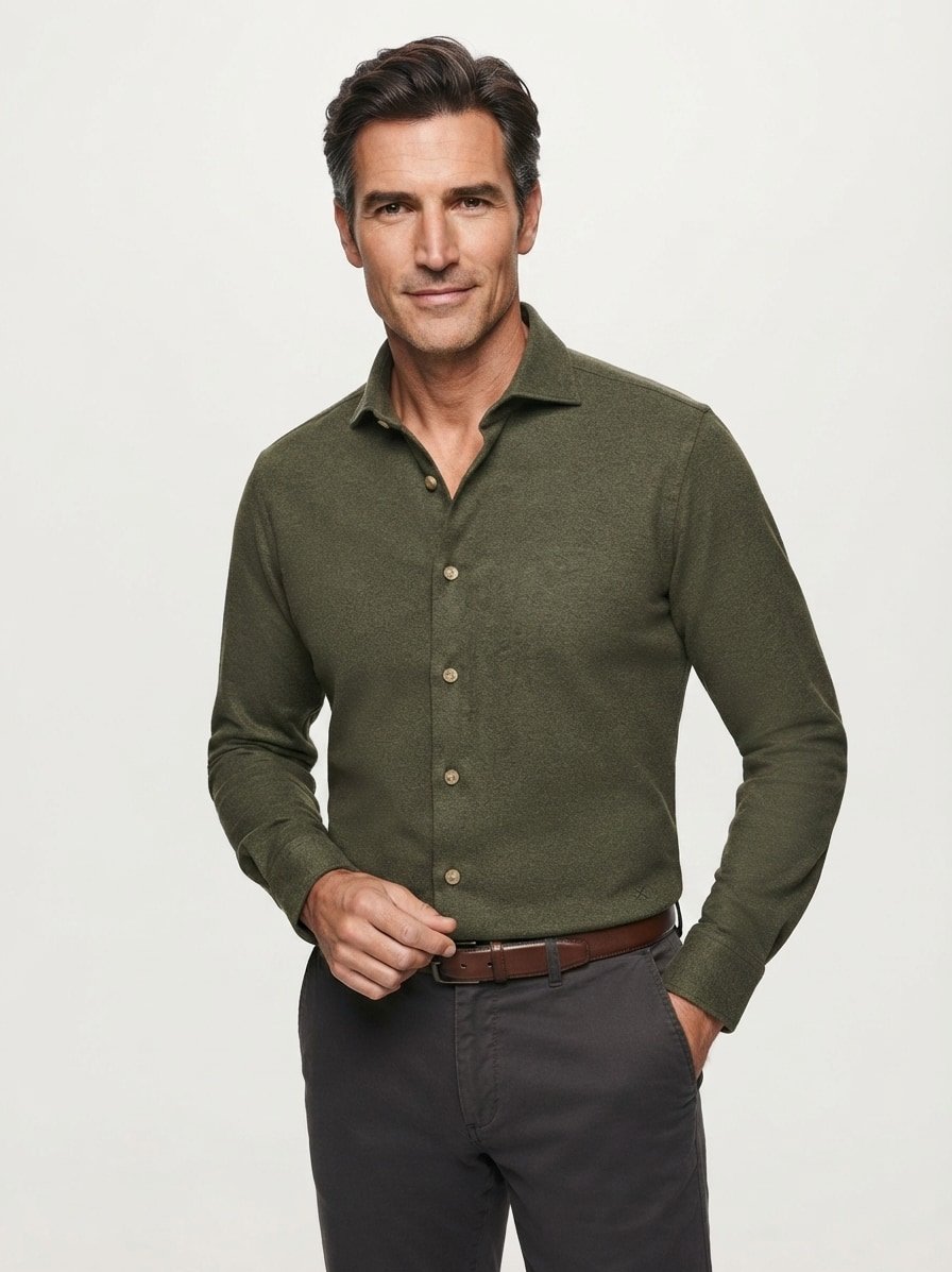 Hemd, Tailored, Jersey, Kent, dunkelgrün