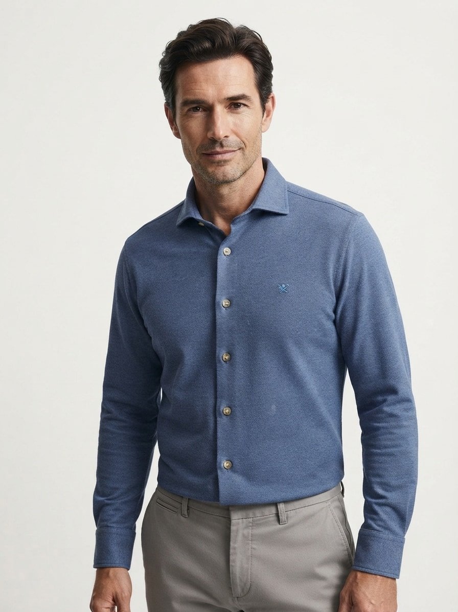 Hemd, Tailored, Jersey, Kent, blau