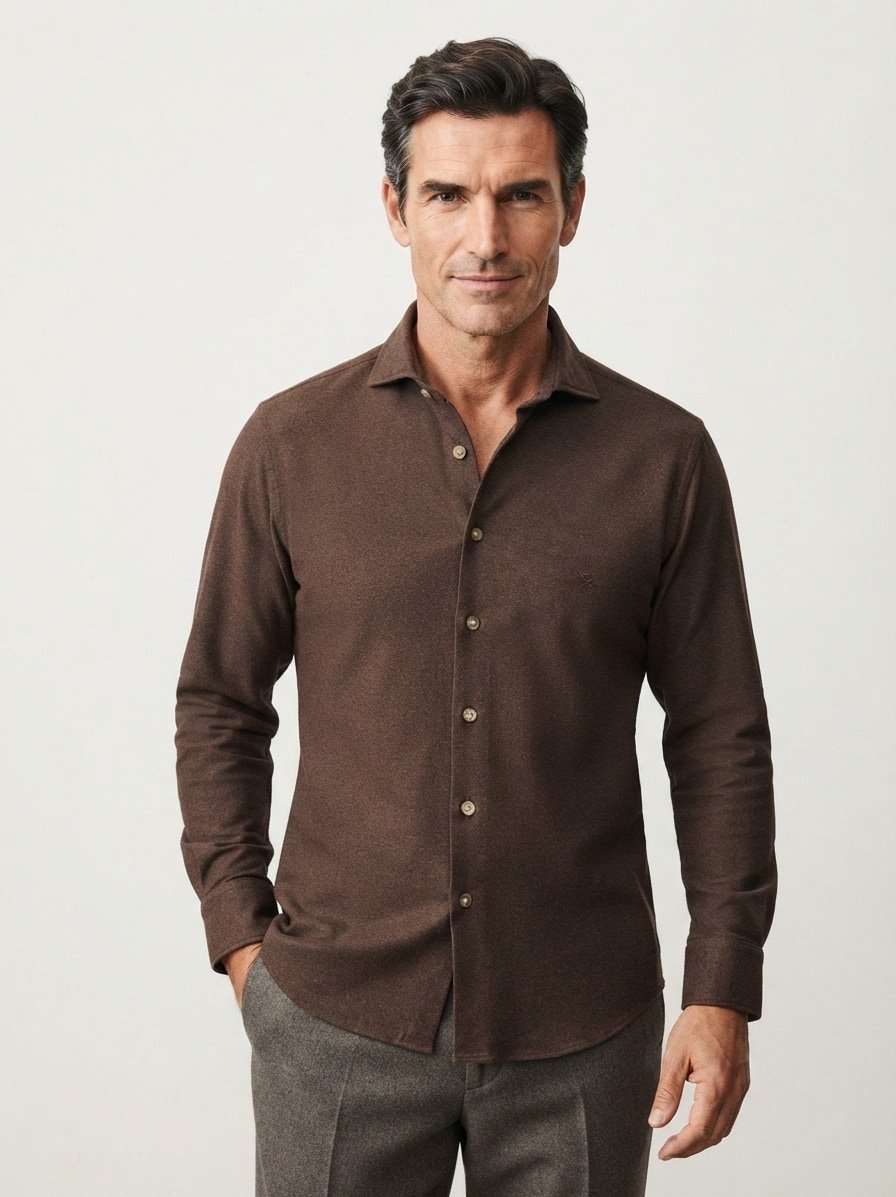 Hemd, Tailored, Jersey, Kent, dunkelbraun