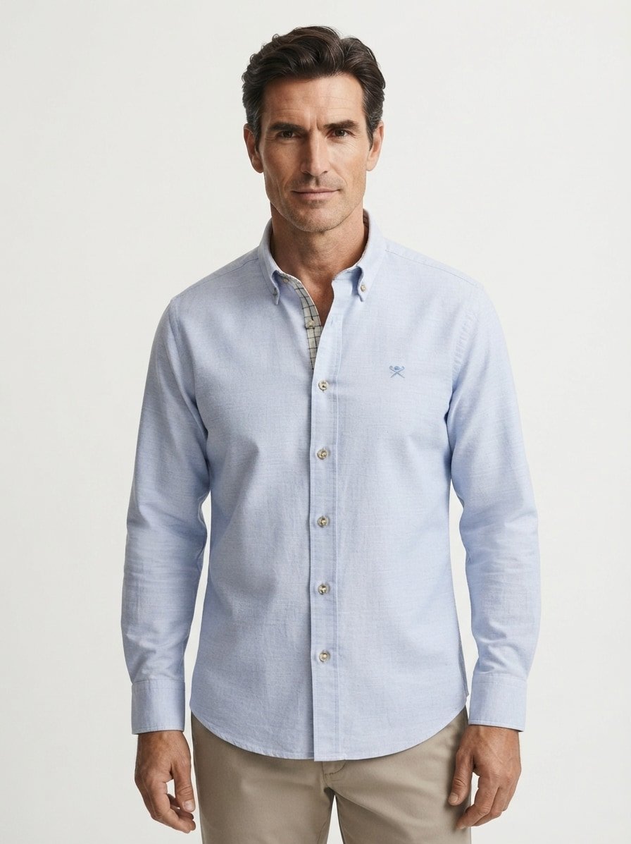 Hemd, Tailored, Baumwolle, Button-Down, hellblau