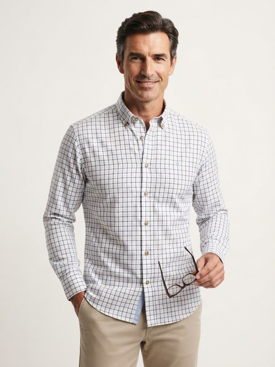 Hemd, Tailored, Flanell, Button-Down, blau kariert