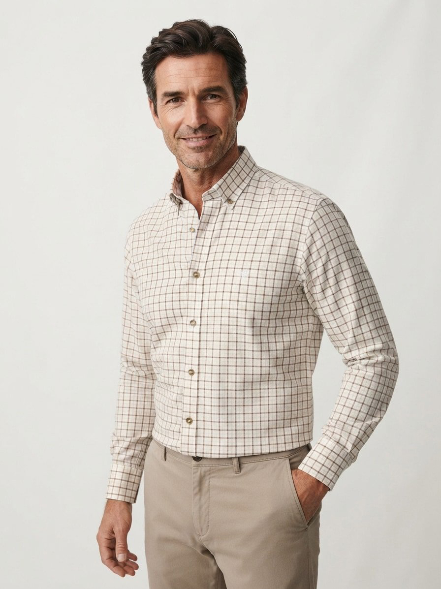 Hemd, Tailored, Flanell, Button-Down, braun kariert