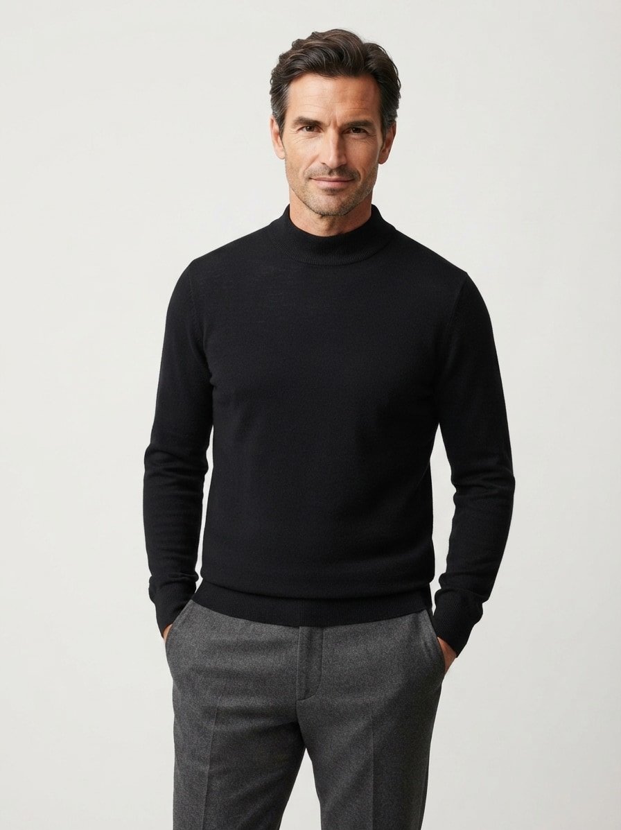 Stehkragenpullover, Merinowolle extrafein, schwarz
