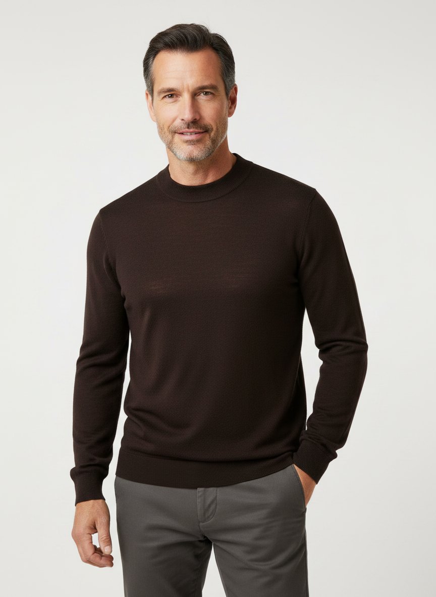 Stehkragenpullover, Merinowolle extrafein, dunkelbraun
