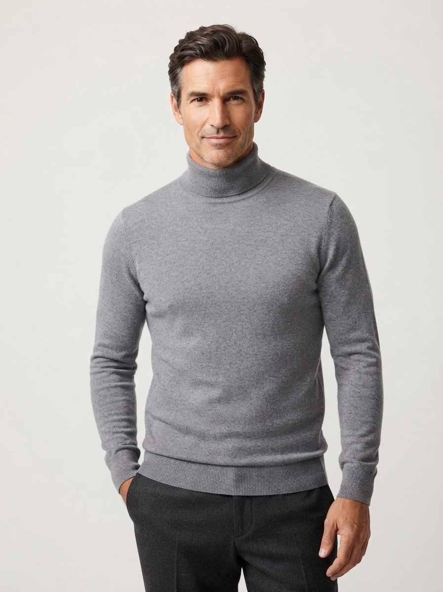 Rollkragenpullover, Merinowolle extrafein, grau