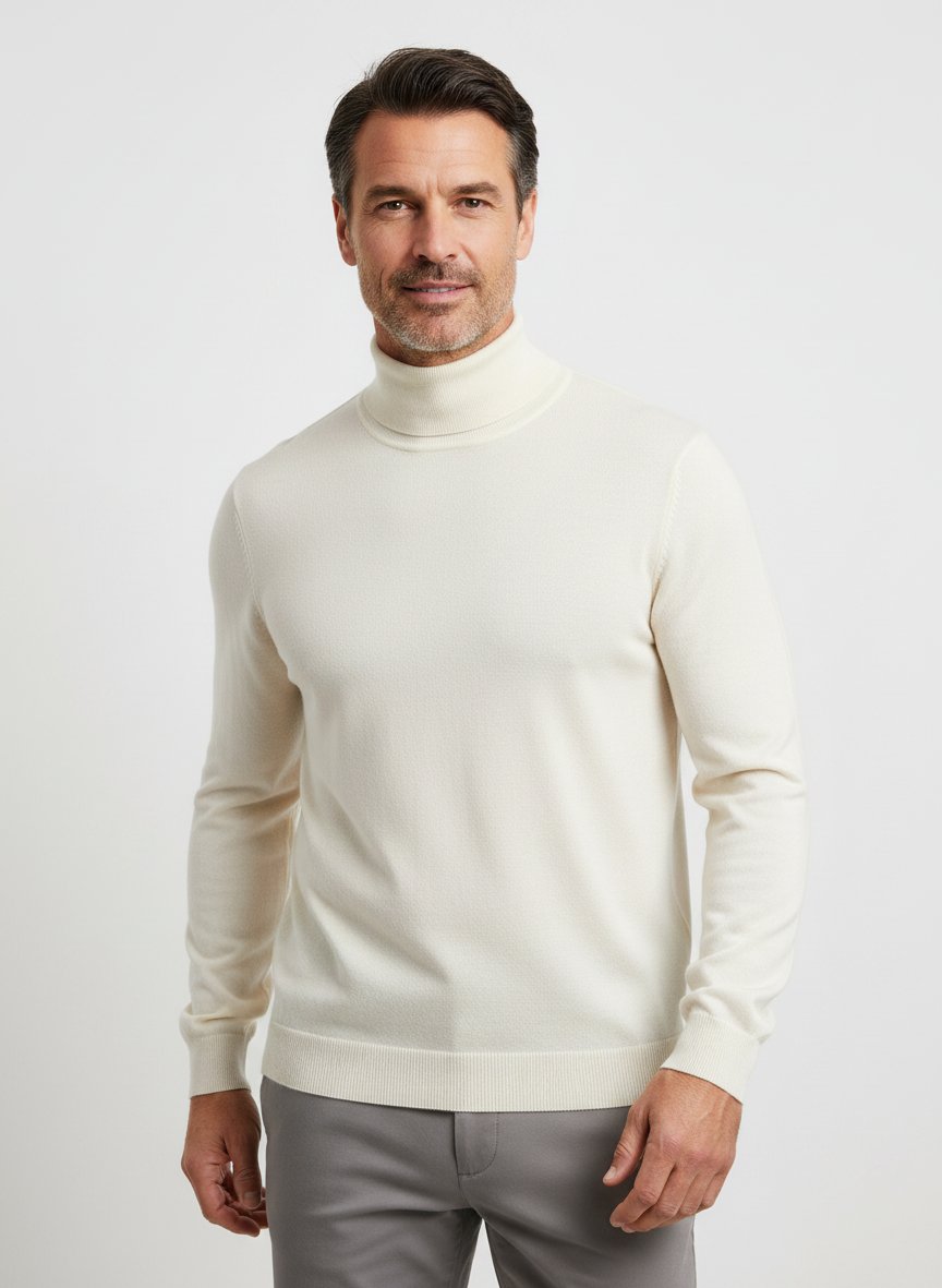 Rollkragenpullover, Merinowolle extrafein, ecru