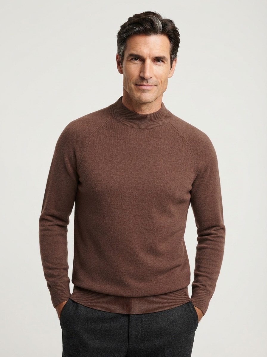 Stehkragenpullover Tito, Baumwoll-Mischung, dunklbraun meliert