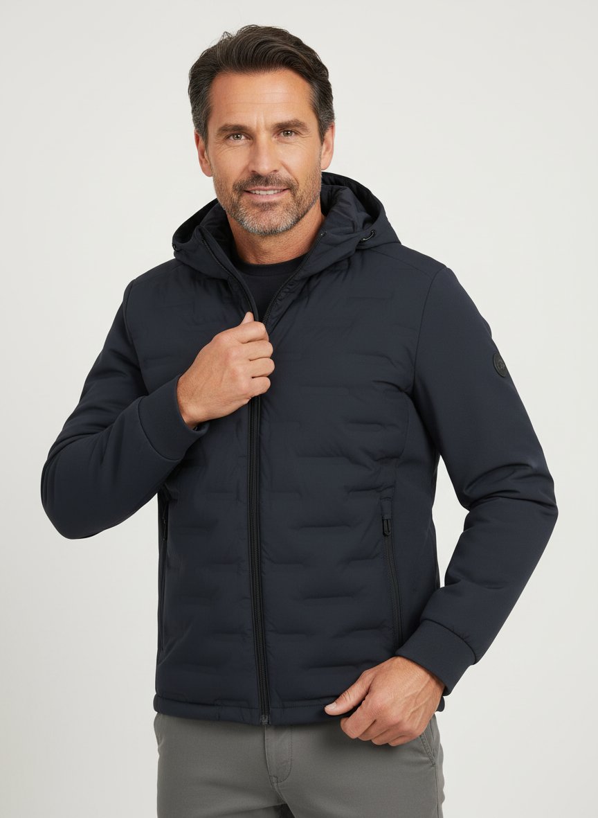 Hybrid Jacke, Mikrofaser wasseraweisend, dunkelblau