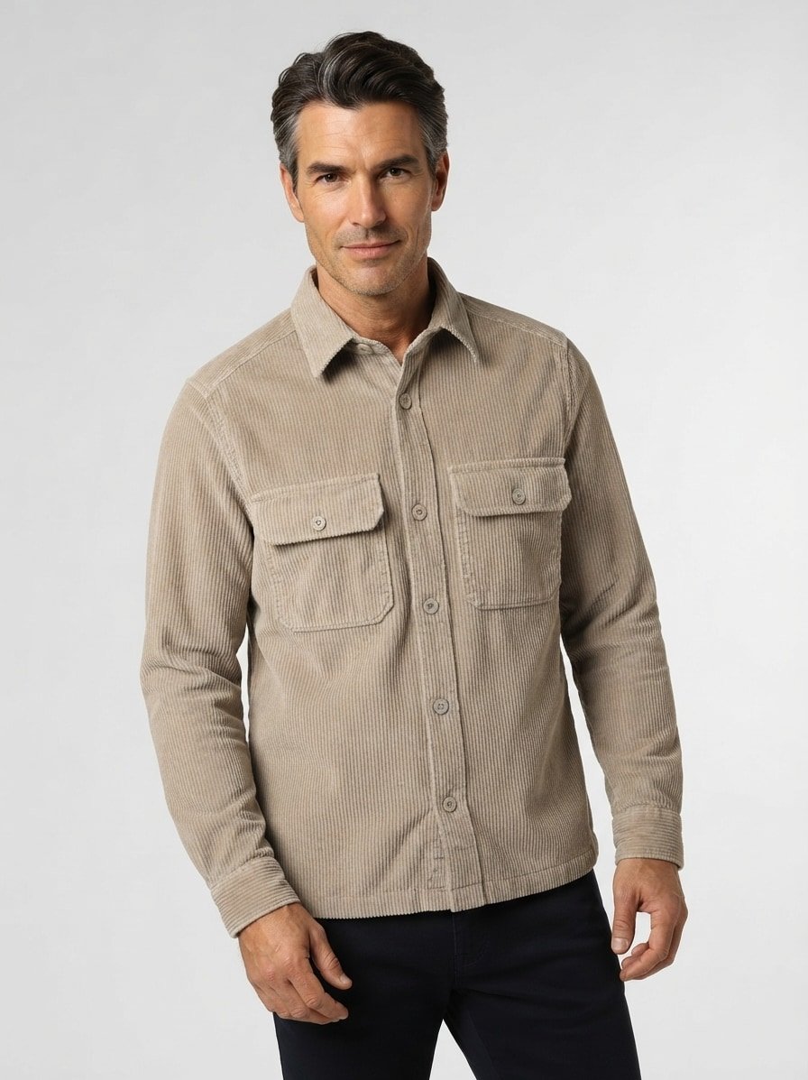 Overshirt Nion, Cord, Kentkragen, Brusttasche, hellbeige