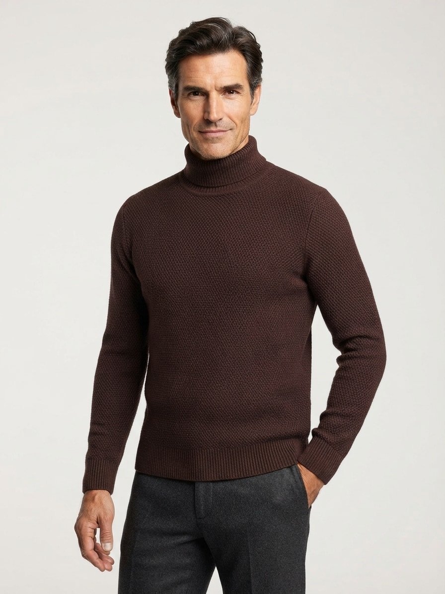 Rollkragenpullover Hamilton, Wolle, dunkelbraun strukturiert