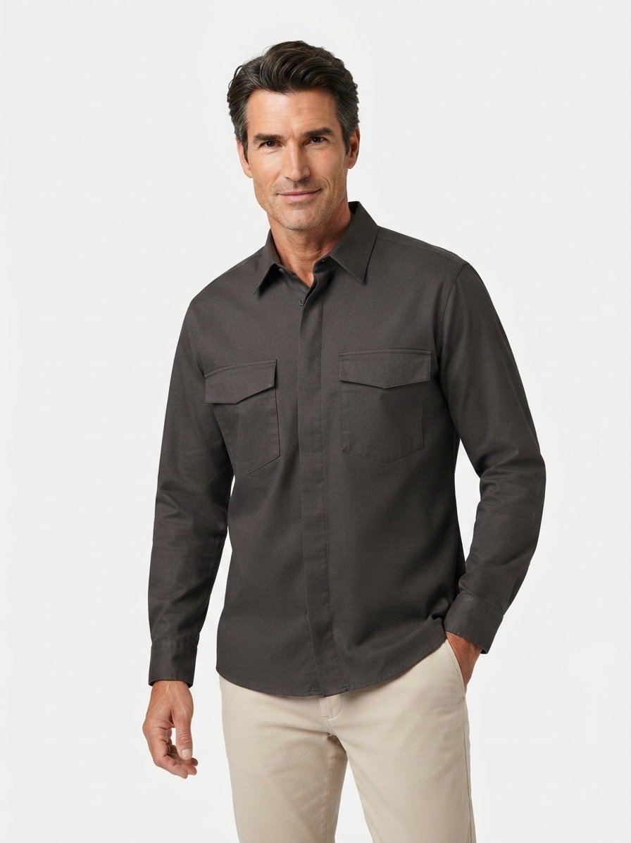 Overshirt Nabu, Viskose-Baumwolle, Kent, Brusttaschen, schwarz