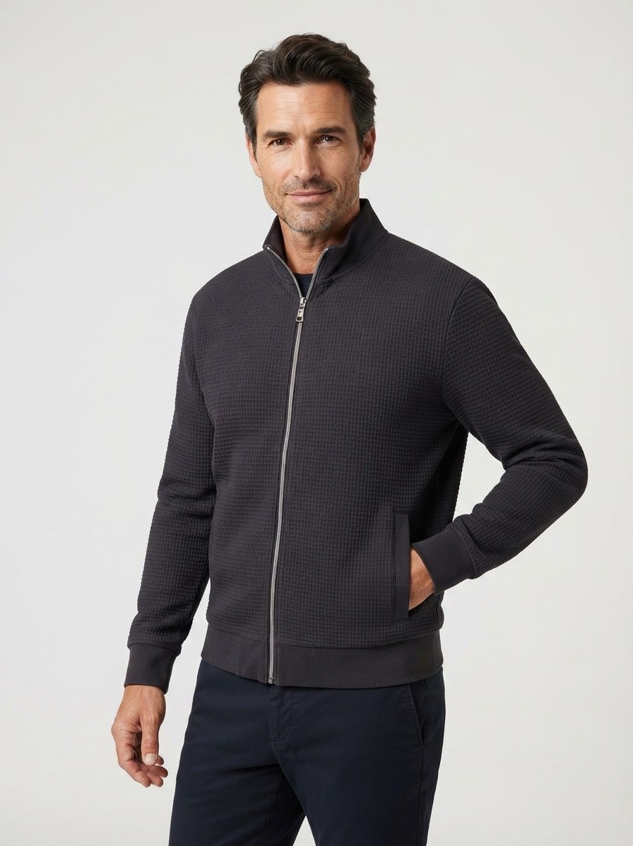 Sweatjacke Stipe, Baumwolle, schwarz strukturiert
